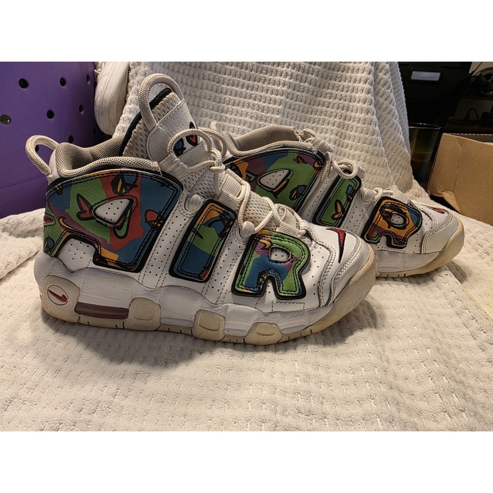 Nike Air More Uptempo GS Peace Love Swoosh White Multi  Youth‎ 6.5Y Women 8